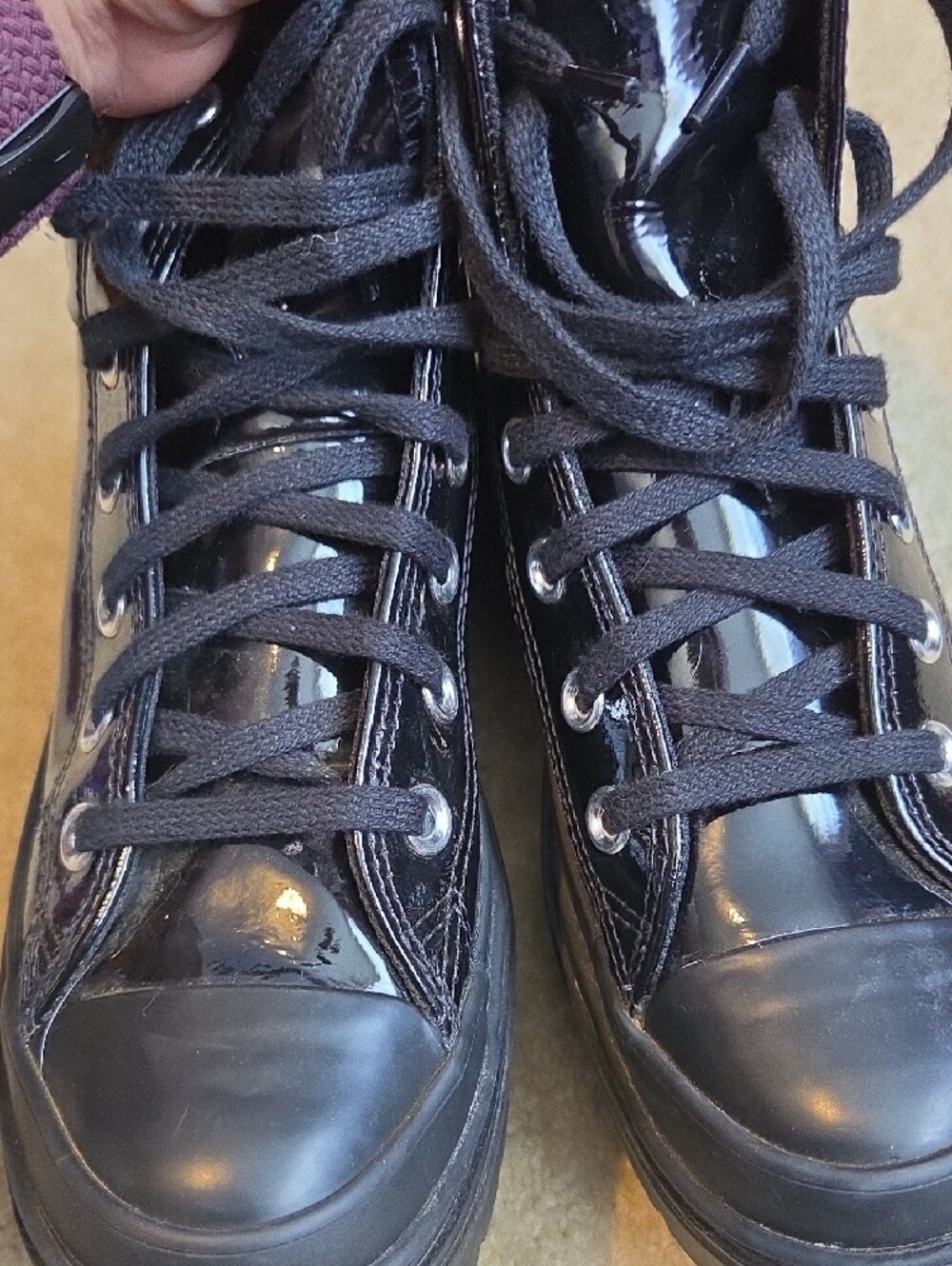 Converse Black Patent Platform Lace-Up Ankle Boots - Picture 5 of 12